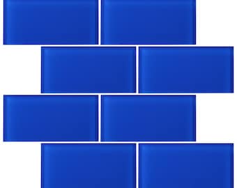 Tenedos 3" x 6" Electric Blue Glass Mosaic Subway Tile 8 Pieces (1 sqft)