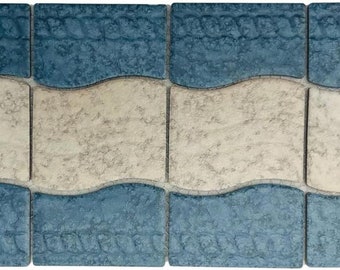 Wavy Almond and Blue Matte Porcelain Border Pool Wall and Floor Tile on 6x12 Mesh Mounted for Easy Installation