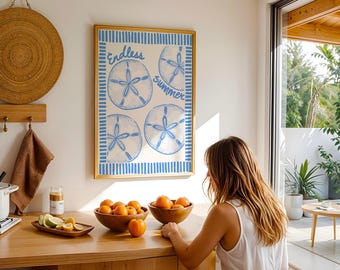 Impresión costera de dólar de arena: Decoración de casa de playa azul (descarga digital)