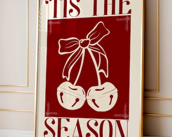 Tis the Season’ Retro Christmas Digital Art Print | Festive Holiday Wall Decor | Vintage-Inspired Printable Christmas Art