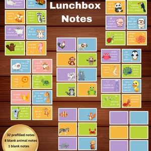 Notes de boîte à lunch animal | Cartes Lunchbox | Cartes d'encouragement | Cartes de motivation | Cartes de gentillesse | Cartes gourmandes | Notes sur la boîte à lunch