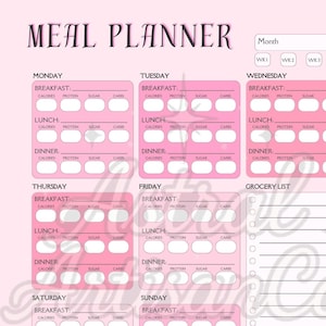Pink Digital Weekly Meal Planner