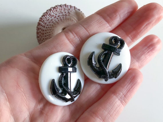 Vintage Clip-On Earrings, Marine Earrings with Bl… - image 3