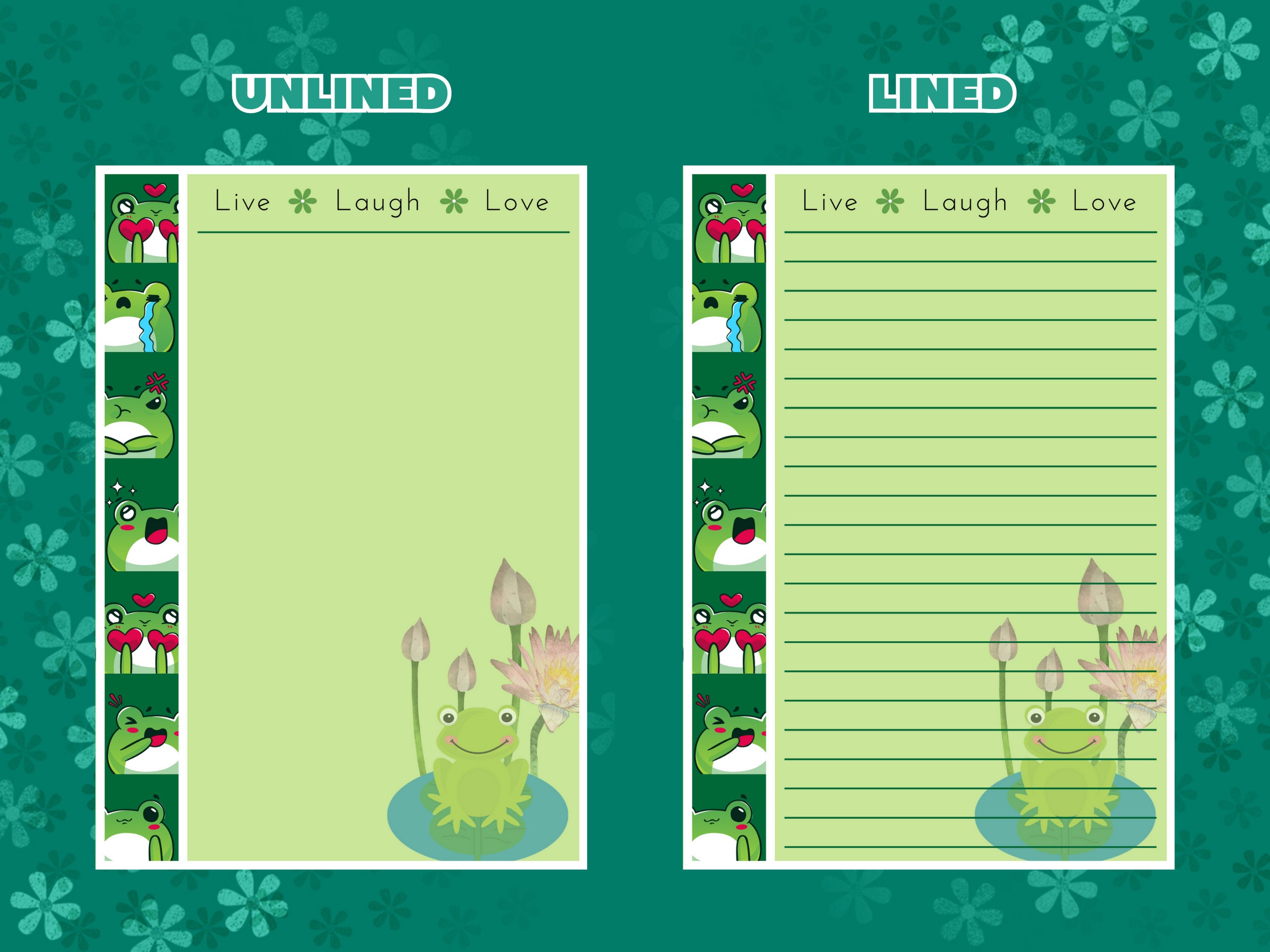 Printable Green Frog Notepad Digital Download Writing Notebook Paper ...