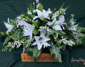 Tranquility, Artificial Casket Spray Funeral Flowers Coffin Topper Memorial Lasting Artificial Floral Tributes Silk