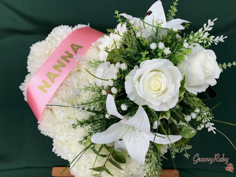 Classic Family Named Heart Tribute, Artificial Flowers Tribute Funeral Lasting Memorial Artificial Floral Tributes image 4