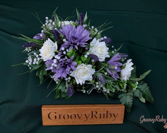 Lavender Garden, Artificial Spray Funeral Flowers Coffin Topper Memorial Lasting Artificial Floral Tributes Casket Lavender Gerbera