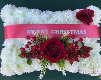 Christmas Cushion, 15" Personalised Christmas Cushion Posy Pad, Xmas, Artificial Flowers, Lasting Memorial, Decoration, Funeral, Grave