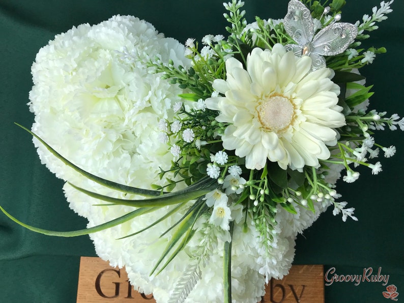 Country Cream Simplicity Heart Tribute, Artificial Flowers, Floral Tributes, Lasting Memorial, Decoration, Funeral, Grave image 2