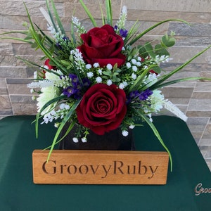 Miss You, Grave Pot Artificial Flowers Tribute Funeral Lasting Memorial Artificial Floral Tributes Red Rose Sage Green Gerbera image 6