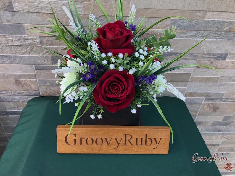 Miss You, Grave Pot Artificial Flowers Tribute Funeral Lasting Memorial Artificial Floral Tributes Red Rose Sage Green Gerbera image 6