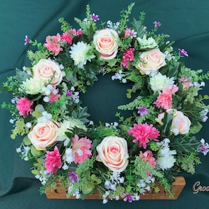 Blissful Pink Wreath, Handmade Artificial Flowers Floral Tributes Beautiful Door Rose Silk, Pink Decoration Tribute Keepsake Door image 2