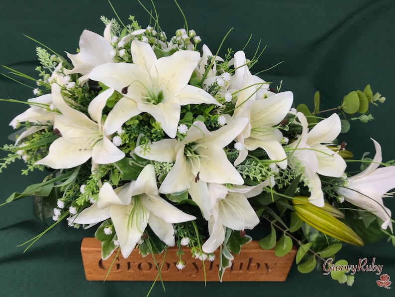 Serenity, Artificial Spray Funeral Flowers Coffin Topper Memorial Lasting Artificial Floral Tributes Silk Casket Memorial Tiger Lily image 2