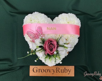 Dusky Pink Named Simplicity Heart Tribute, Artificial Flowers, Floral Tributes, Lasting Memorial, Decoration, Funeral, Grave