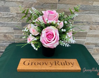 Memories, Grave Pot Artificial Flowers Tribute Funeral Lasting Memorial Artificial Floral Tributes Pink Rose