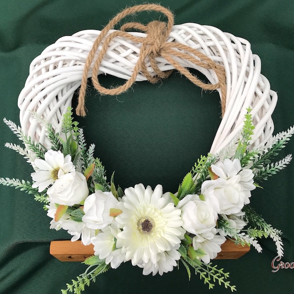 Simplicity Heart Wicker Wreath, Handmade Artificial Flowers Floral Tributes Beautiful Door