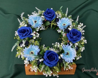 By The Sea Wreath, Handmade Artificial Flowers Floral Tributes Beautiful Door Rose Silk, Blue Decoration Tribute Keepsake Ocean