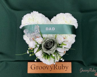 Sage Green Named Simplicity Heart Tribute, Artificial Flowers, Floral Tributes, Lasting Memorial, Decoration, Funeral, Grave