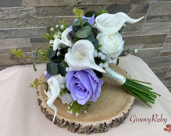 Lily & Rose, Hand Tied Artificial Wedding Flowers, Bouquet, Bridal Bouquet, Silk Rose, Colour Choice, Bridesmaid, Flower Girl, Rustic