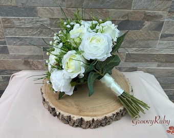Rose Garden, Hand Tied Artificial Wedding Flowers, Bouquet, Bridal Bouquet, Silk Rose, Colour Choice, Bridesmaid, Flower Girl, Rustic