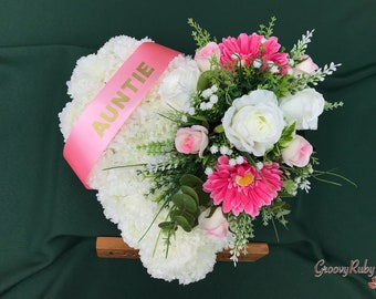Bright Pink Family Named Heart Tribute, Artificial Flowers Tribute Funeral Lasting Memorial Artificial Floral Tributes