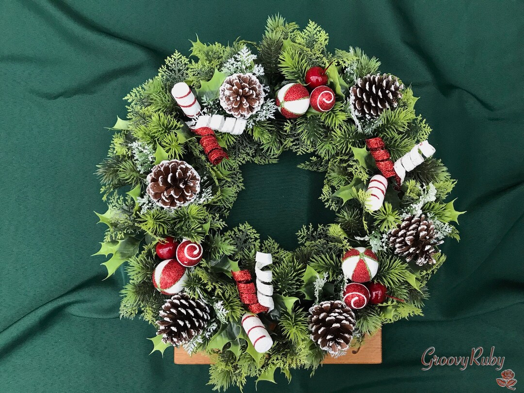 Candy Cane Wreath Artificial Christmas Wreath Grave Etsy UK