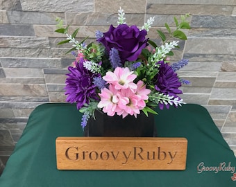 Last Waltz, Grave Pot Artificial Flowers Tribute Funeral Lasting Memorial Artificial Floral Tributes Purple Rose Gerbera Pink Daisies