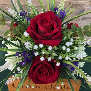 Miss You, Grave Pot Artificial Flowers Tribute Funeral Lasting Memorial Artificial Floral Tributes Red Rose Sage Green Gerbera image 5