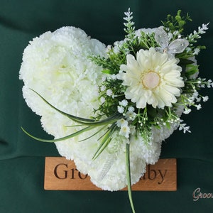 Country Cream Simplicity Heart Tribute, Artificial Flowers, Floral Tributes, Lasting Memorial, Decoration, Funeral, Grave image 1