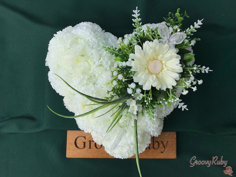 Country Cream Simplicity Heart Tribute, Artificial Flowers, Floral Tributes, Lasting Memorial, Decoration, Funeral, Grave image 1