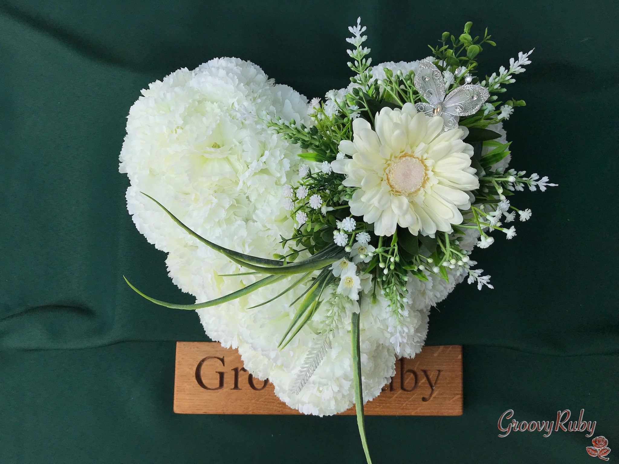Country Cream Simplicity Heart Tribute, Artificial Flowers, Floral Tributes, Lasting Memorial, Decoration, Funeral, Grave