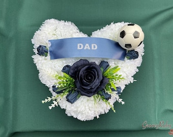 Football Heart Tribute, Artificial Flowers, Floral Tributes, Lasting Memorial, Decoration, Funeral, Grave, Named Personalised, Colour Choice