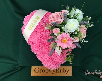 Baby Pink Family Named Heart Tribute, Artificial Flowers Tribute Funeral Lasting Memorial Artificial Floral Tributes