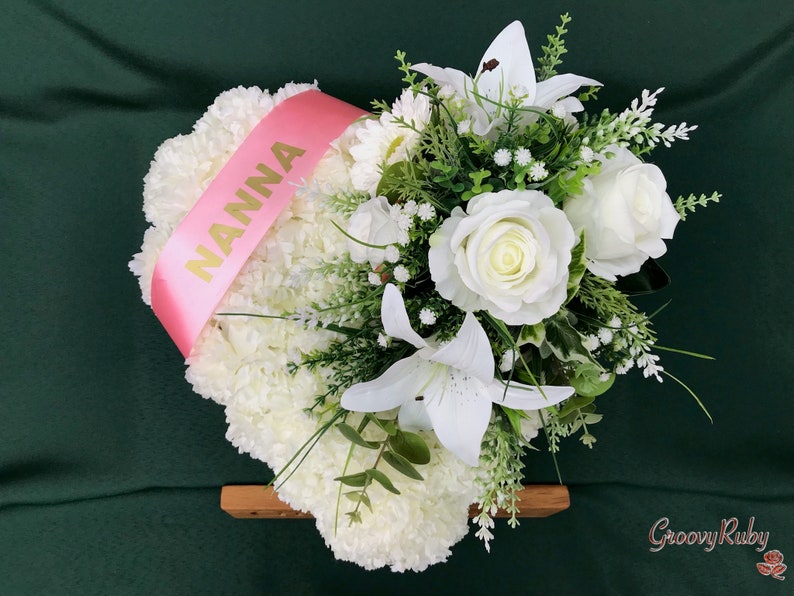 Classic Family Named Heart Tribute, Artificial Flowers Tribute Funeral Lasting Memorial Artificial Floral Tributes image 1