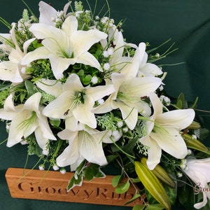 Serenity, Artificial Spray Funeral Flowers Coffin Topper Memorial Lasting Artificial Floral Tributes Silk Casket Memorial Tiger Lily image 6