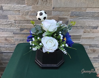 Royal Blue & White, Football Colour Grave Pot, Football, Footy Fan, Floral Tribute, Grave, Memorial, Lasting Tributes, Funeral, Keepsake