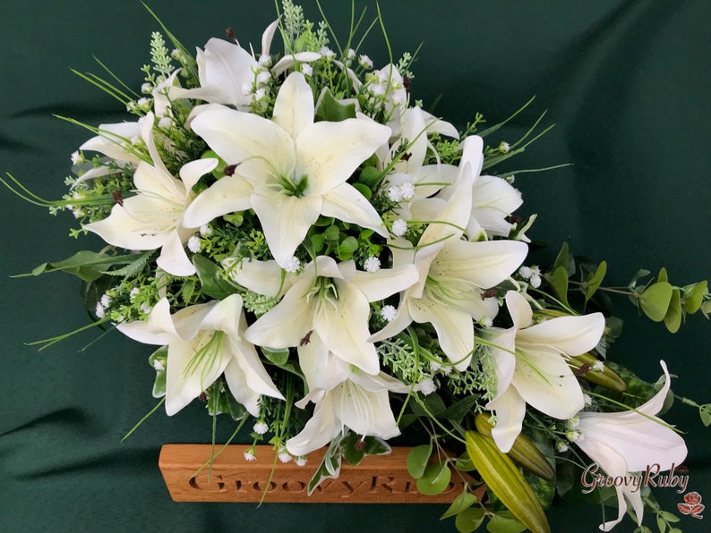 Serenity, Artificial Spray Funeral Flowers Coffin Topper Memorial Lasting Artificial Floral Tributes Silk Casket Memorial Tiger Lily image 4