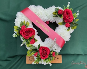 Open Heart Tribute, Artificial Flowers, Floral Tributes, Lasting Memorial, Decoration, Funeral, Grave, Named Personalised, Colour Choice