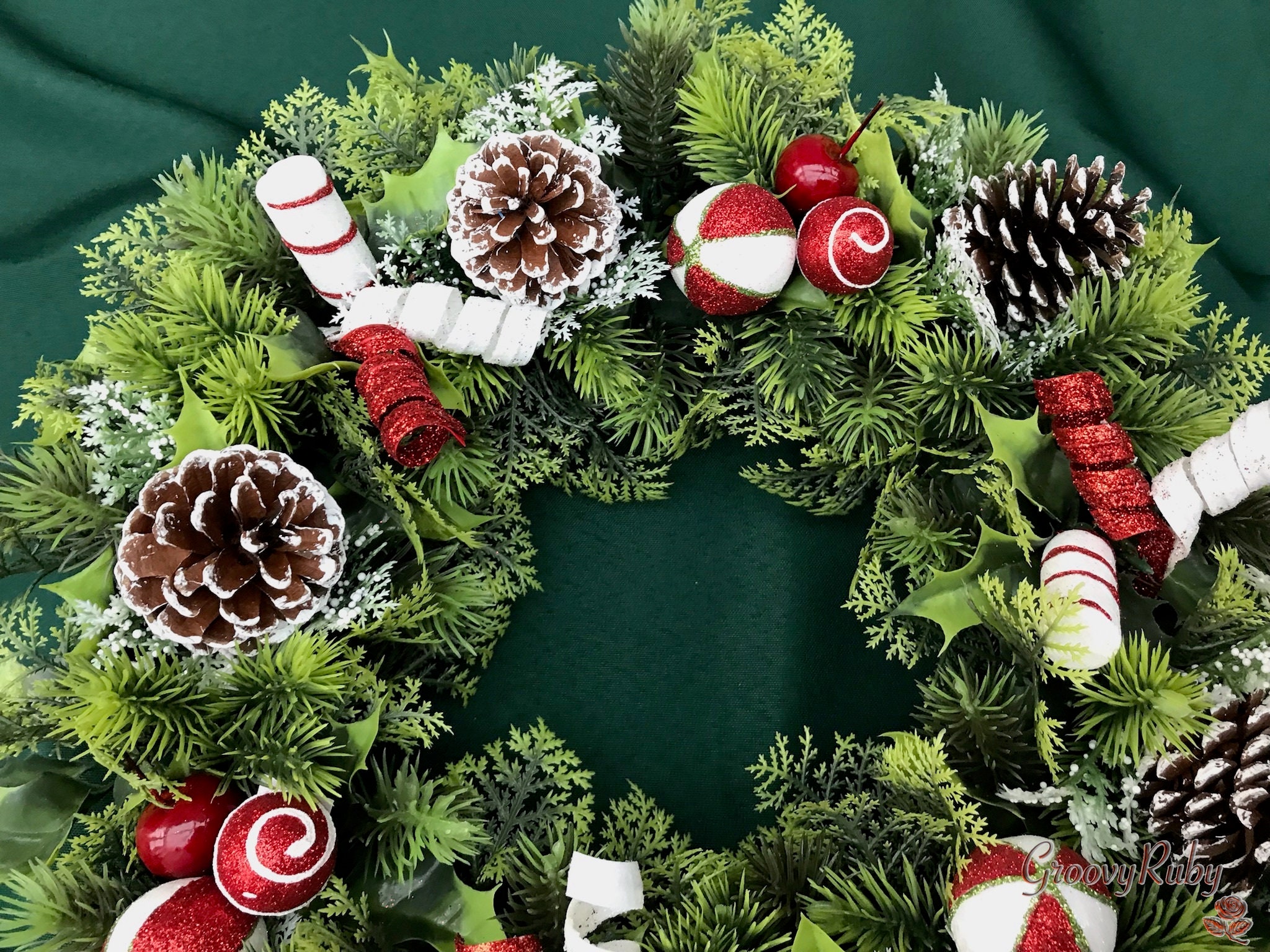 Candy Cane Wreath Artificial Christmas Wreath Grave Etsy UK