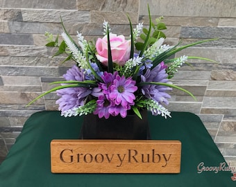 Devotion, Grave Pot Artificial Flowers Tribute Funeral Lasting Memorial Artificial Floral Tributes Pink Purple