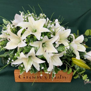 Serenity, Artificial Spray Funeral Flowers Coffin Topper Memorial Lasting Artificial Floral Tributes Silk Casket Memorial Tiger Lily image 1