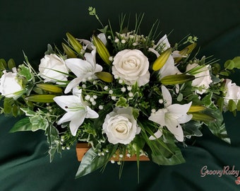 Angels Voice, Artificial Casket Spray Funeral Flowers Coffin Topper Memorial Lasting Artificial Floral Tributes Silk