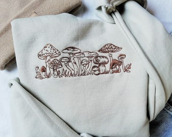 Embroidered Fall Sweatshirt,Mushroom Embroidery, Fall Crewneck, Enchanted Forest