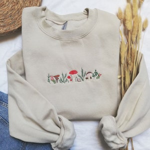 Embroidered Fall Sweatshirt,Mushroom Embroidery, Fall Crewneck, Enchanted Forest