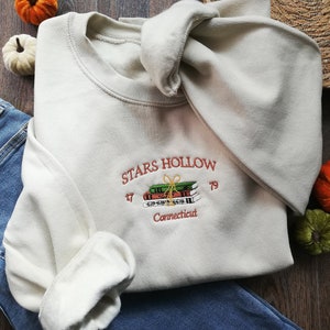 Embroidered Fall Sweatshirt,Stars Hollow Embroidery, Fall Crewneck, EMbroidered Book Sweater