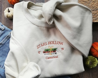 Embroidered Fall Sweatshirt,Stars Hollow Embroidery, Fall Crewneck, EMbroidered Book Sweater