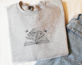 Embroidered Book Sweatshirt, Just One More Chapter Embroidery Crewneck,Bookish Sweater,Gift For Reader