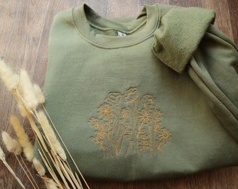 Embroidered Wildflower Sweatshirt, Embroidery Flower Crewneck,Wildflower Sweater,Floral Embroidery