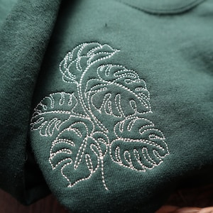 Embroidered Monstera Plant Sweatshirt, Embroidery Houseplant Crewneck,Monstera Sweater image 2