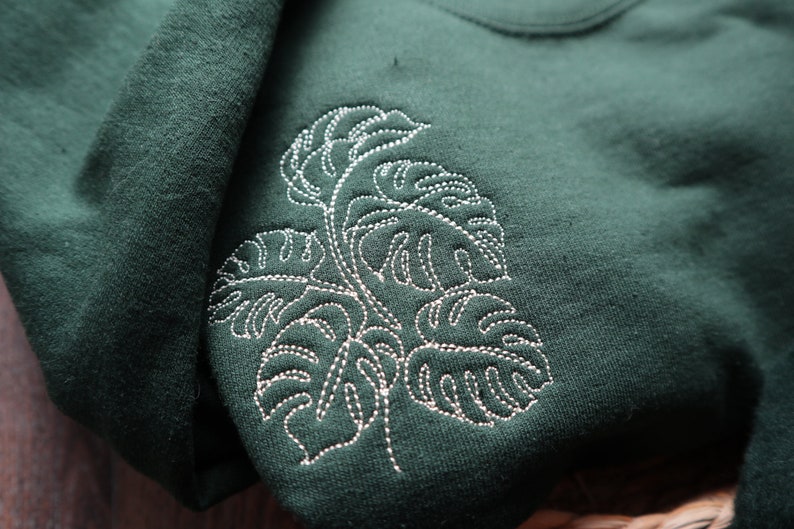 Embroidered Monstera Plant Sweatshirt, Embroidery Houseplant Crewneck,Monstera Sweater image 2